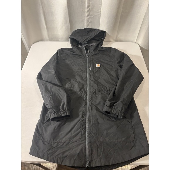 Carhartt Jackets & Blazers - Carhartt Rain Defender Jacket Women M Relaxed Black Hooded Rain Coat Lightweight